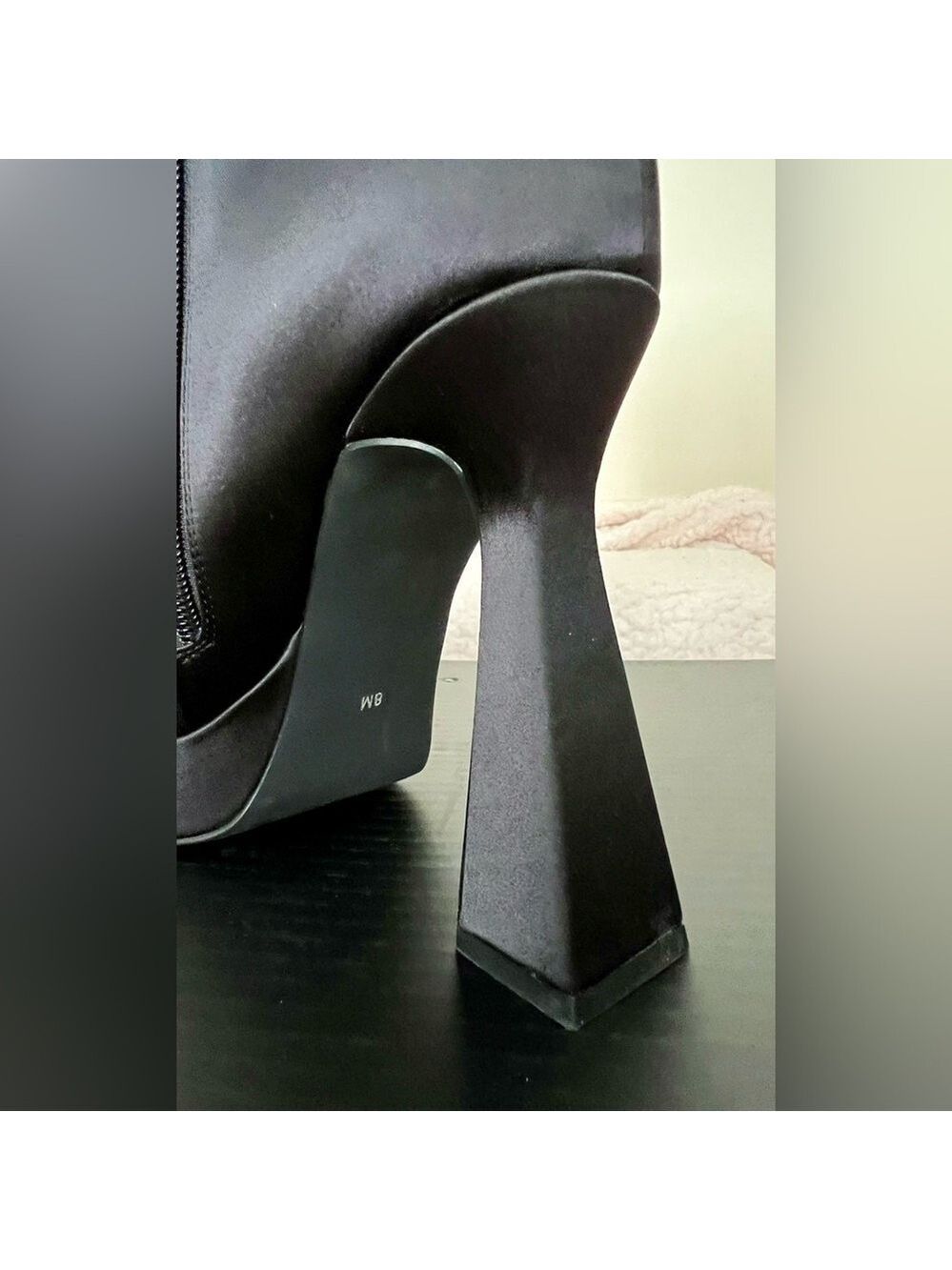 NIB Dolls Kill Widow Mourning Belle Heeled Booties Black Pointed Tow Bow Satin - Picture 9 of 13